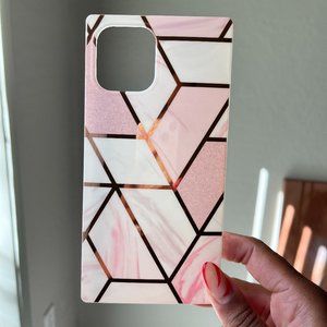 Square iPhone 12 Pro Max pink and copper marble case